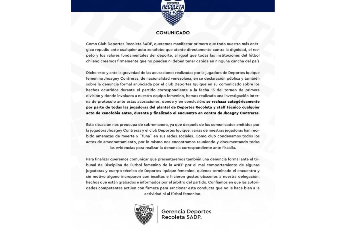 Futbolista venezolana denunció que fue víctima de xenofobia en Chile