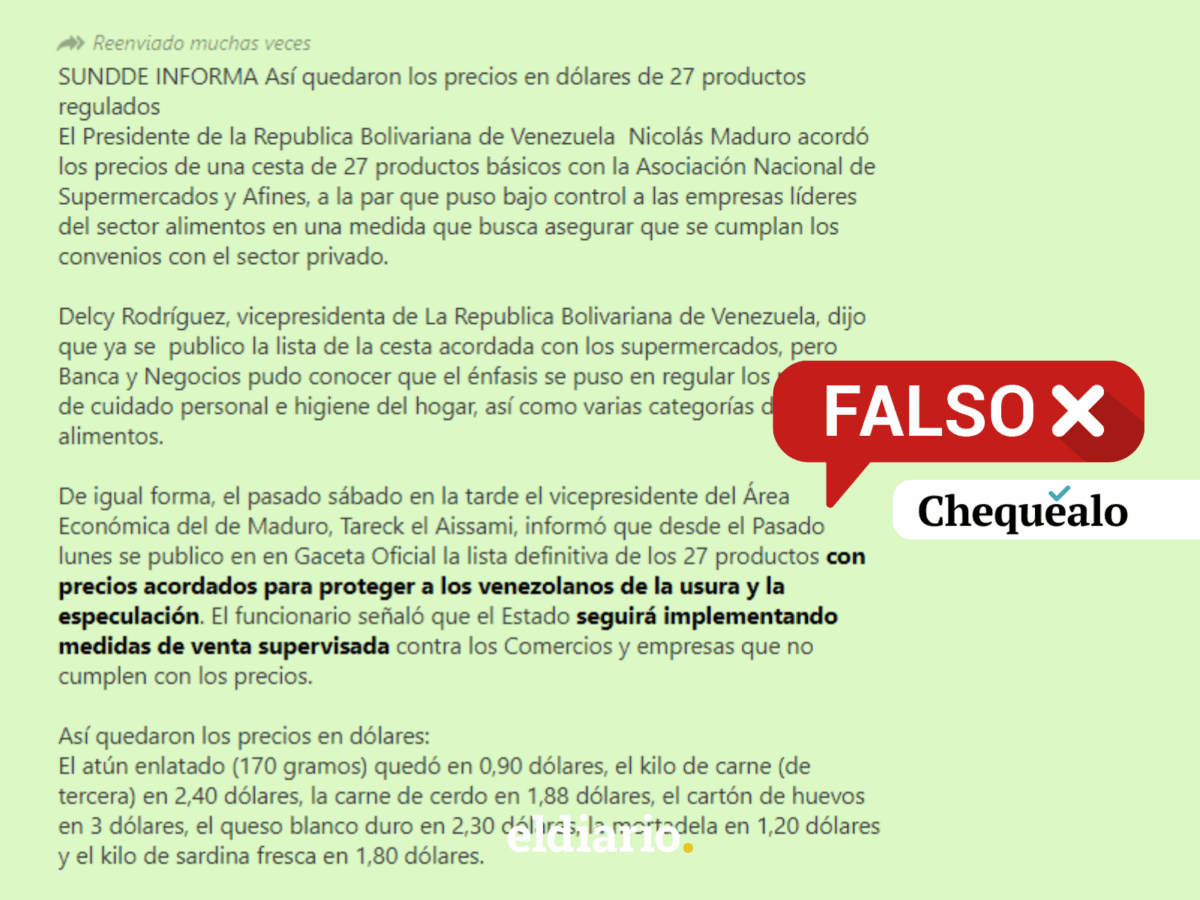 ¿La Sundde publicó una nueva lista de precios de la canasta básica en junio de 2025?