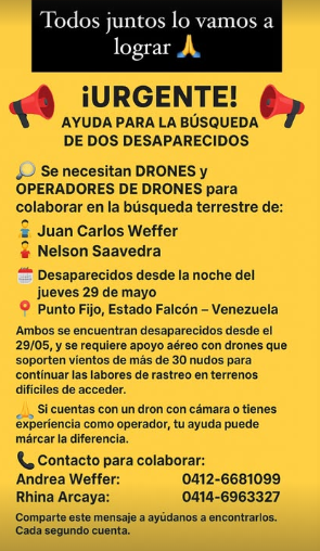 Familiares de pescadores desaparecidos en Falcón solicitan apoyo aéreo para continuar con la búsqueda