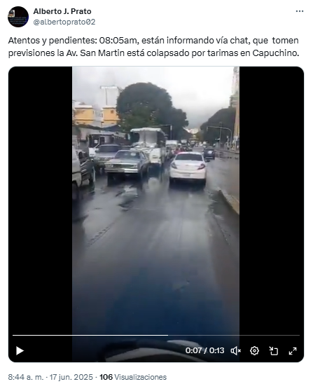 Reportaron el cierre parcial de la avenida San Martín en Caracas