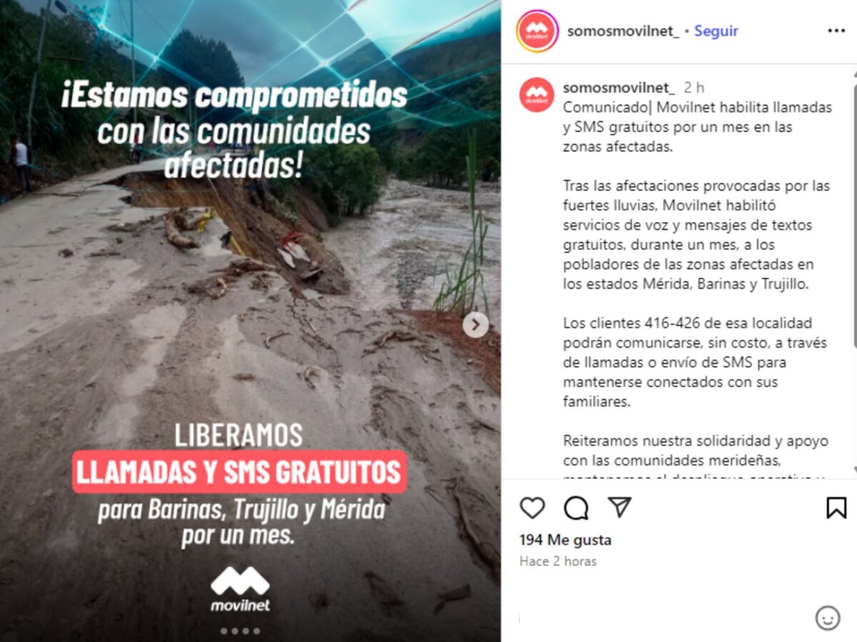 Movistar otorgará un mes de renta gratuito a sus usuarios afectados por las lluvias en Mérida