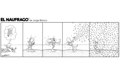 El Náufrago, comic strip created by Jorge Blanco for the digital newpaper El Diario de Caracas, Venezuela. El Náufrago de Jorge Blanco©1980-2025 creado para El Diario de Caracas en su version digital, Jorge Blanco; El Náufrago; The Castaway; El Náufrago de Jorge Blanco; el diario; venezuela; El Náufrago de Jorge Blanco 2025; jorge blanco comic strip,today inspired by Sting and Police Message in a Bottle 1919