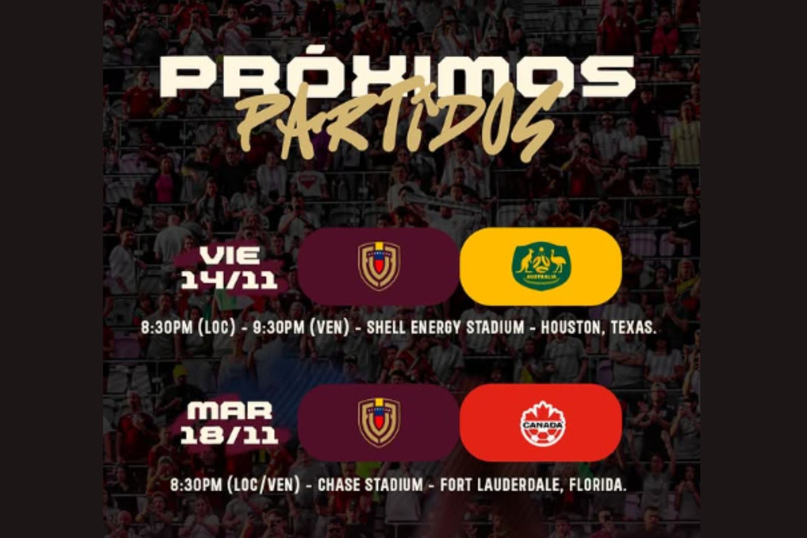 La Vinotinto anunció dos juegos amistosos contra Australia y Canadá en EE UU