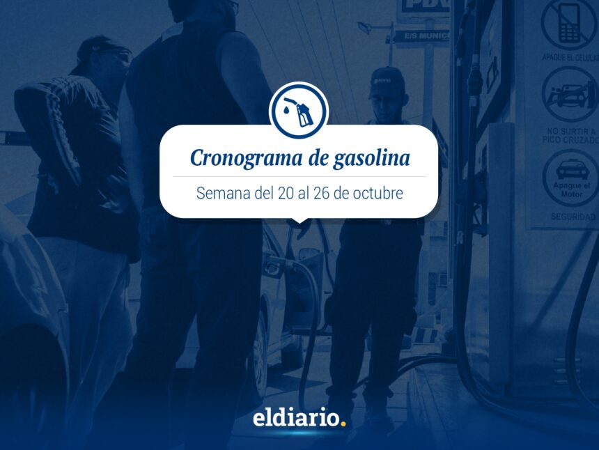 Cronograma de distribución de gasolina del 20 al 26 de octubre