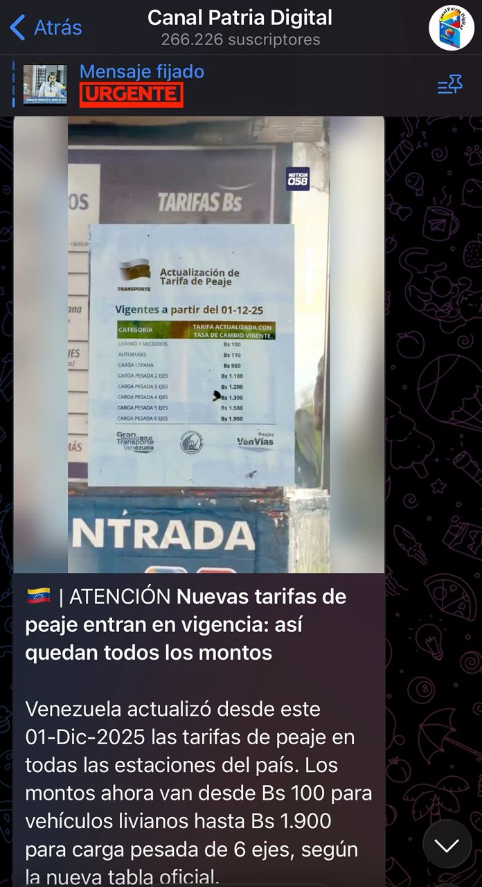 Entraron en vigencia nuevas tarifas del peaje en Venezuela: ¿cuánto aumentó?