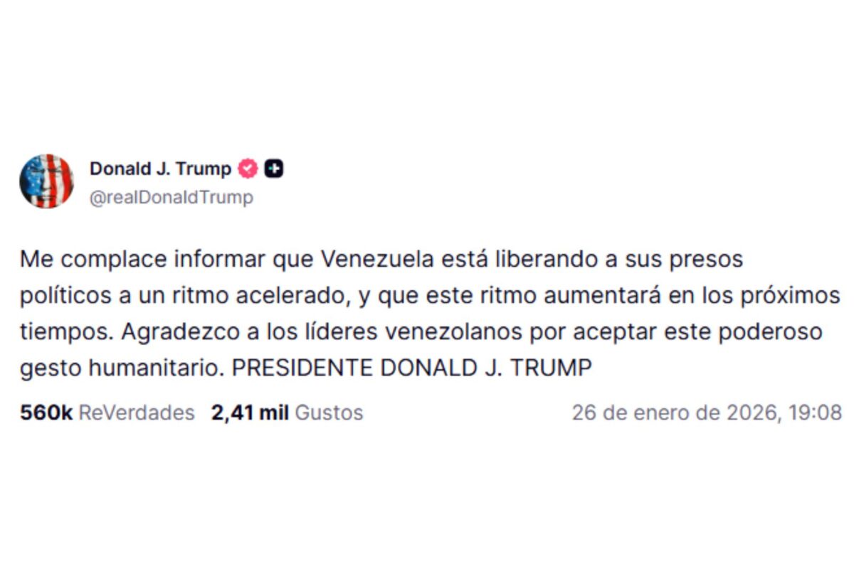 Trump agradeció la liberación de presos políticos en Venezuela y aseguró que las excarcelaciones aumentarán