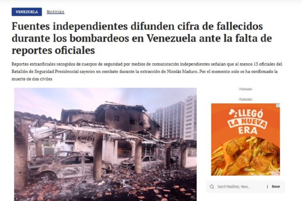 Corrección, Fuentes independientes difunden cifra de fallecidos durante los bombardeos en Venezuela ante la falta de reportes oficiales