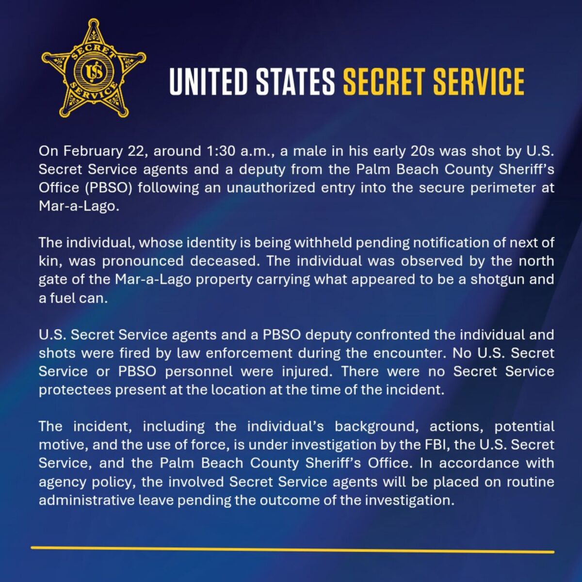 El Servicio Secreto de EE UU mató a hombre armado que entró a residencia de Trump en Florida