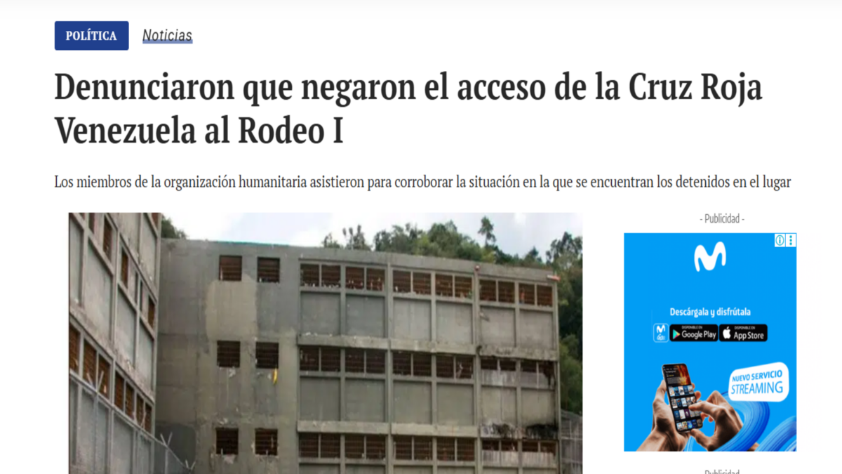 Aclaración, Denunciaron que negaron el acceso de la Cruz Roja Venezuela al Rodeo I