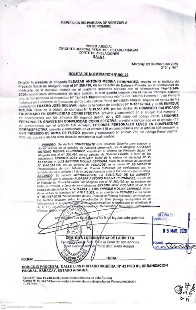 Tribunal le negó la amnistía a dos policías metropolitanos presos desde 2003