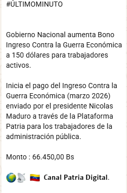 Anunciaron el aumento del bono “Contra la Guerra Económica” para trabajadores públicos