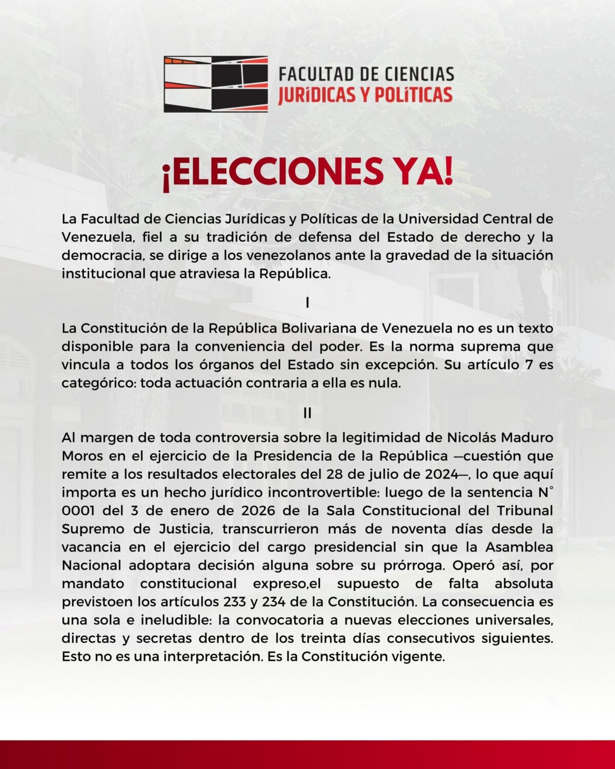 Facultad de Ciencias Jurídicas y Políticas de la UCV exigió la convocatoria de elecciones presidenciales  #TeExplicamosElDía | Lunes 20 de abril
