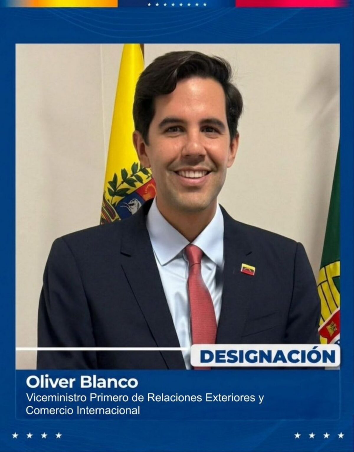 Anunciaron el cargo de viceministro primero en el Ministerio de Relaciones Exteriores y designaron a Oliver Blanco al frente del despacho