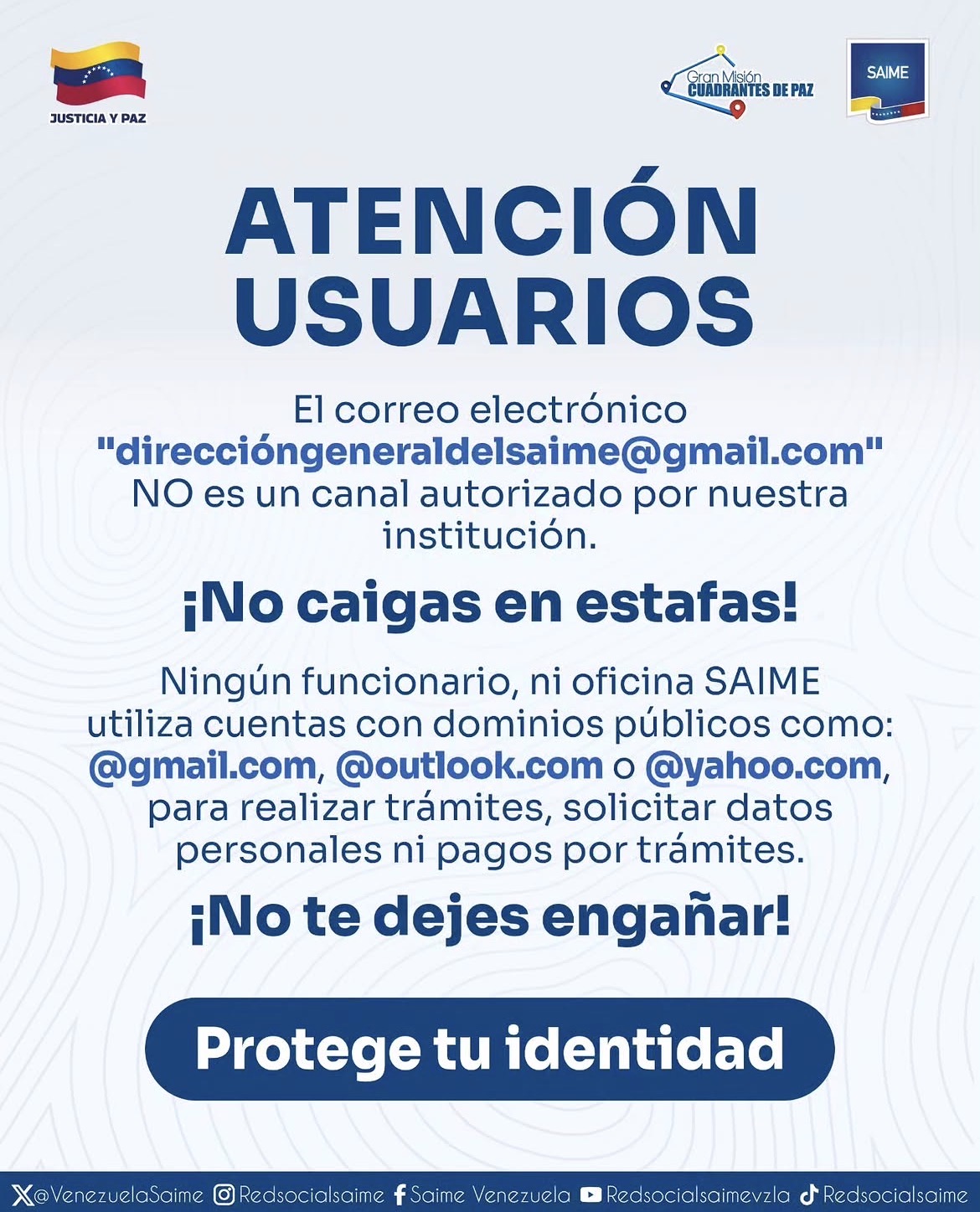 Saime anunció que varias de sus oficinas no prestarán servicios