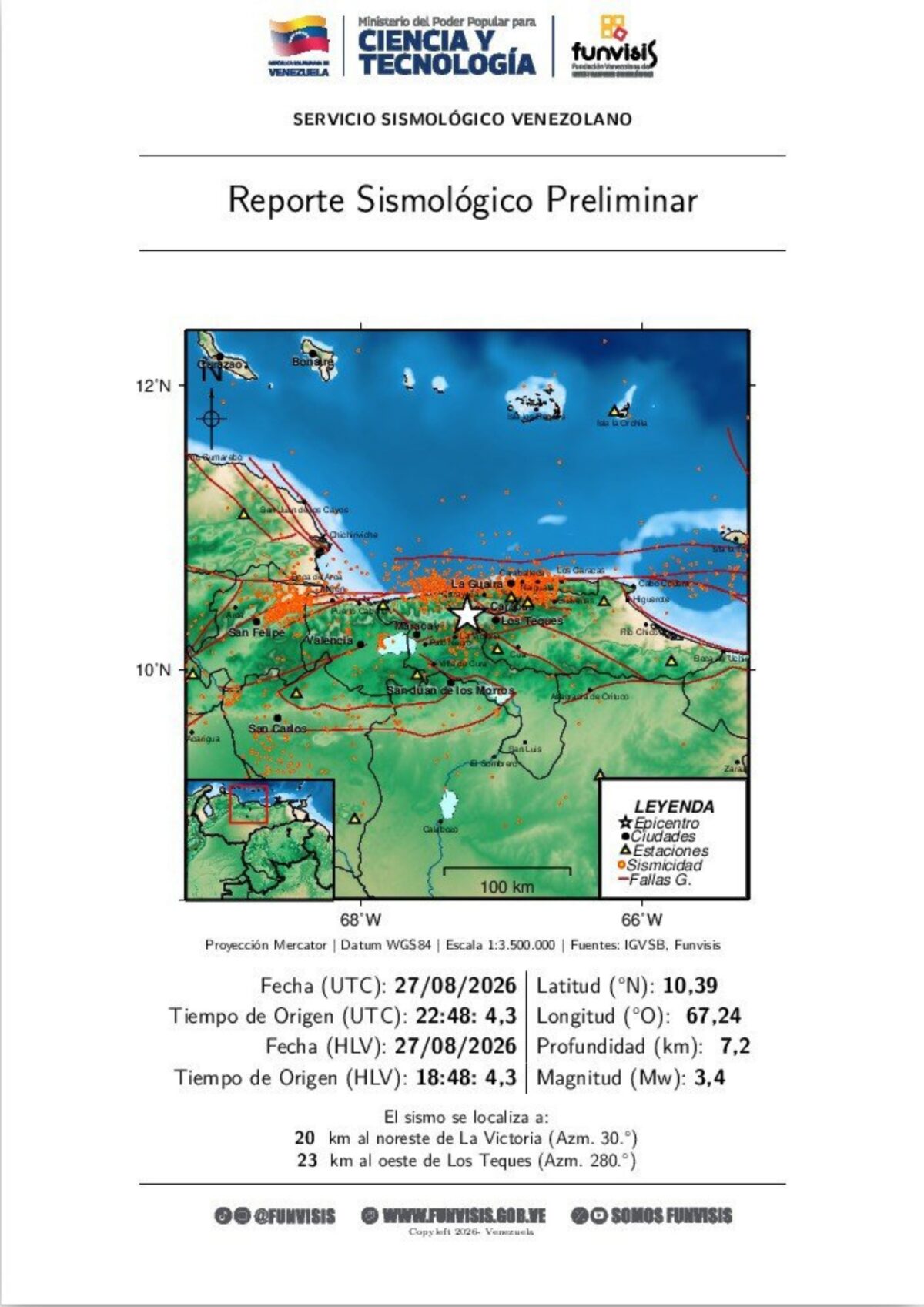 Sismo de magnitud 3,4 se registró cerca de La Victoria en Aragua
