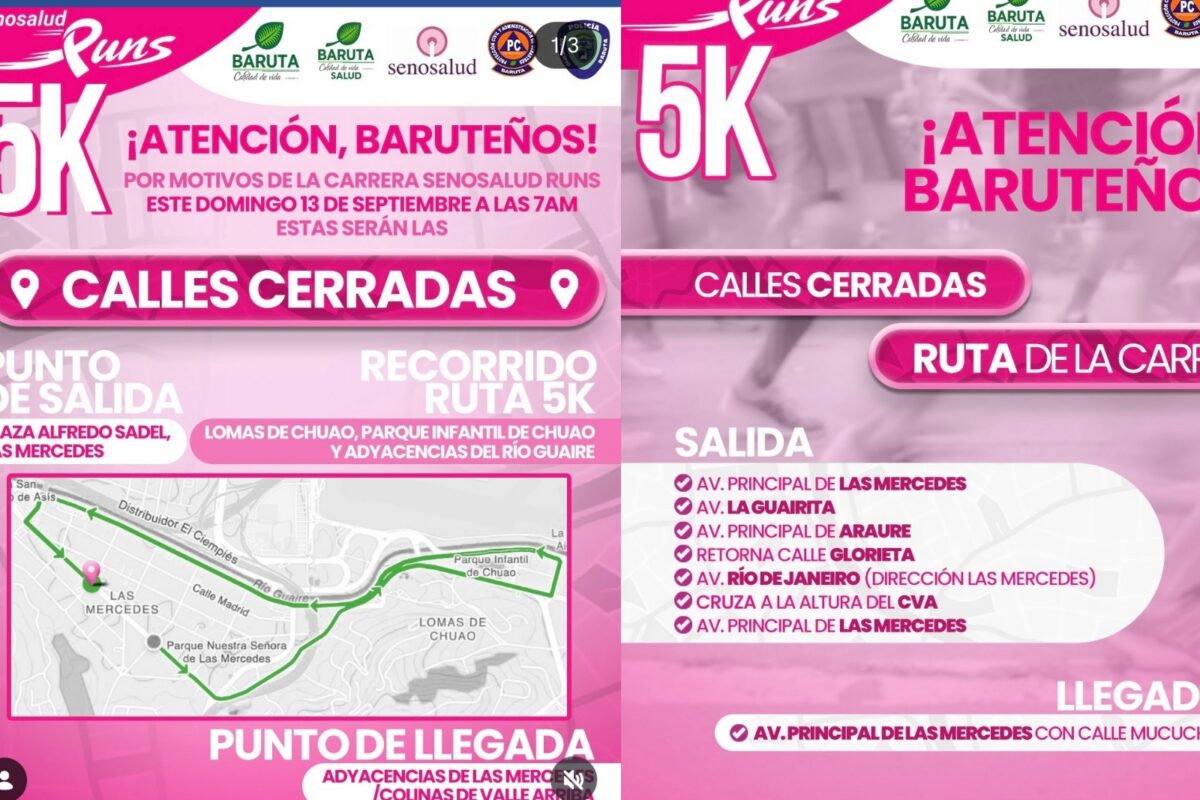 Las vías que estarán cerradas en Baruta por la carrera Senosalud Runs 5K