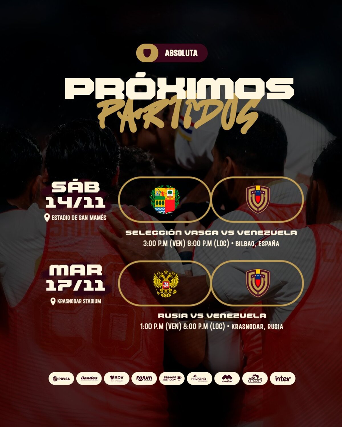Venezuela jugará dos amistosos de fútbol contra País Vasco y Rusia en noviembre